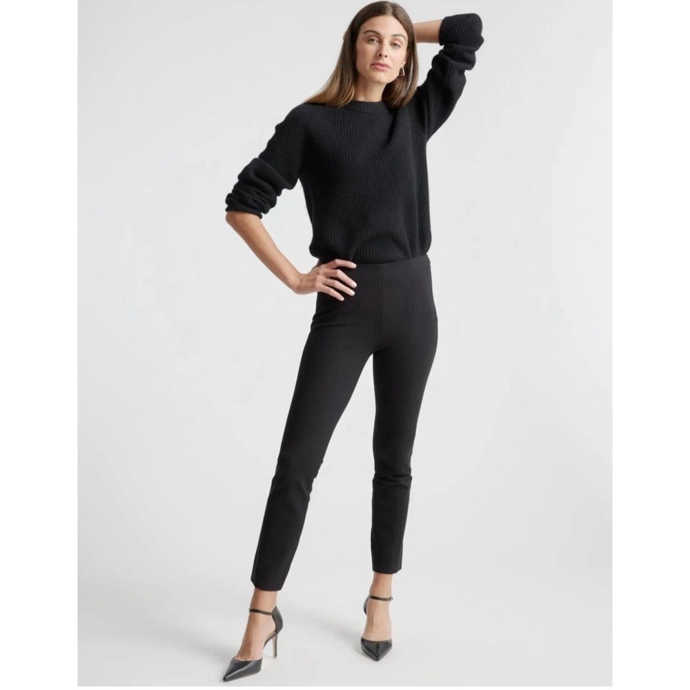 NWT Quince Ultra-Stretch Ponte Pintuck Ankle Pants in Black Sz L PETITE